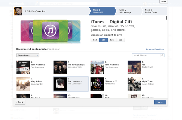 Facebook Gifts: iTunes