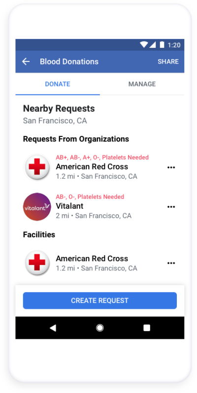 FB blood donations hub