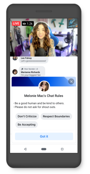 Screenshot of a Facebook gaming creator's chat rules