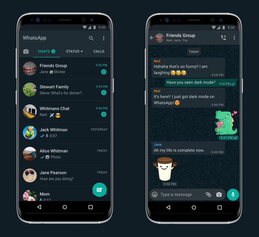 Screenshots of Dark Mode on Android