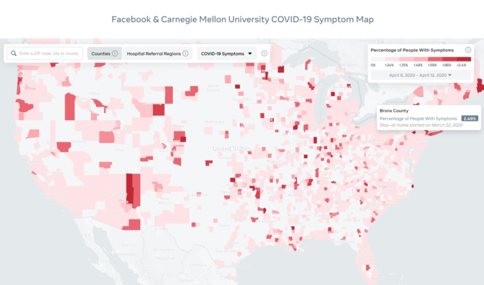 Facebook and Carnegie Mellon University COVID-19 Symptom Map