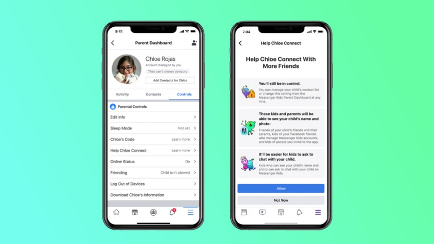 Screenshot of parent control allowing kids to connect with more friends in Messenger Kids