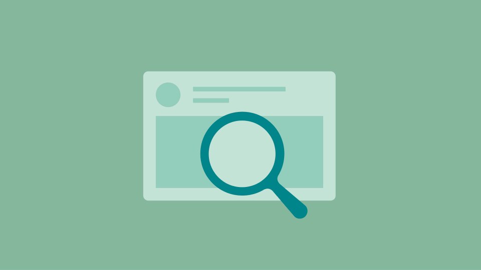 Graphic showing a magnifying glass taking a closer look at a post on Facebook or Instagram