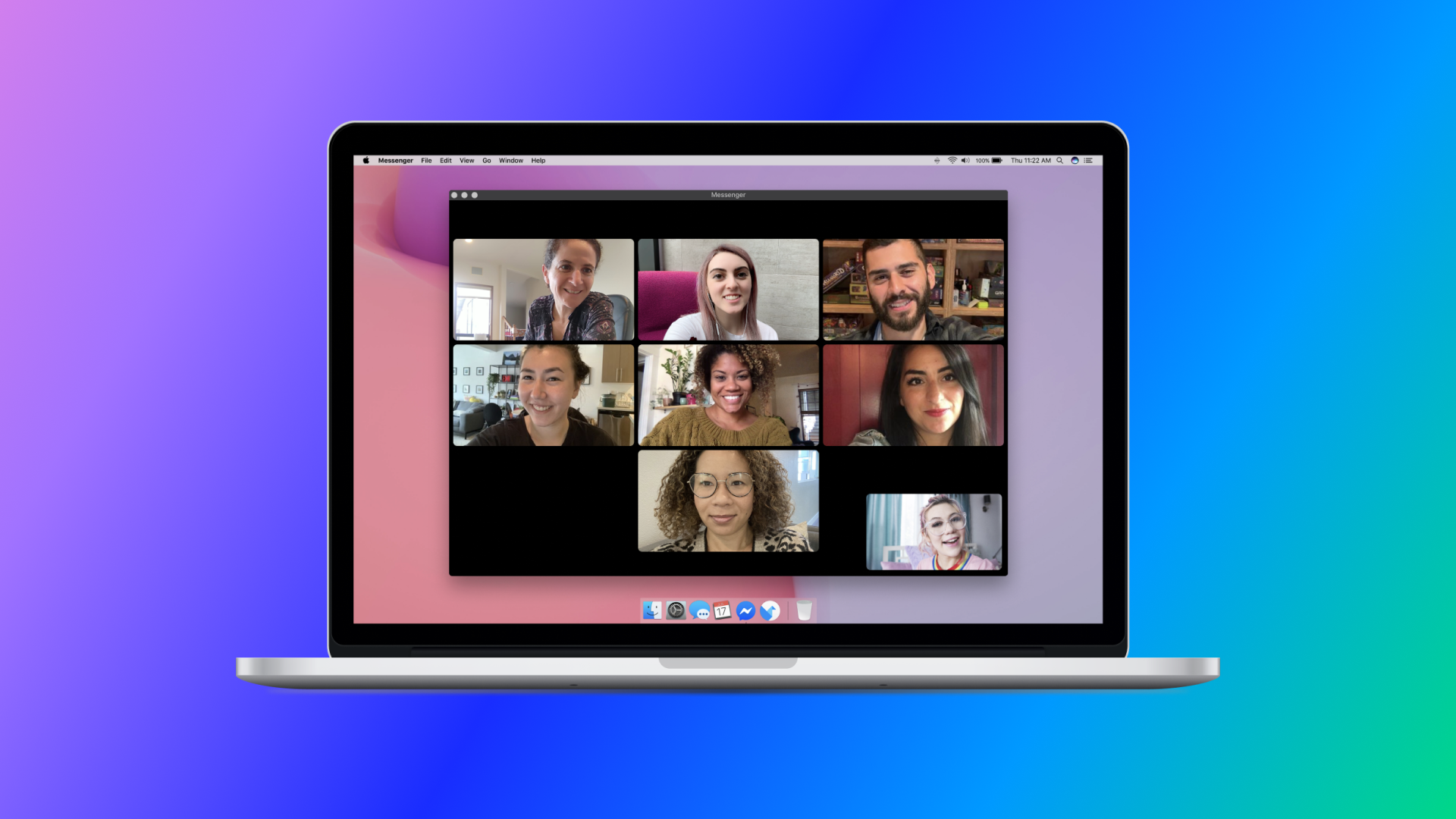 Computer showing a group of people on a video call in the Messenger desktop app