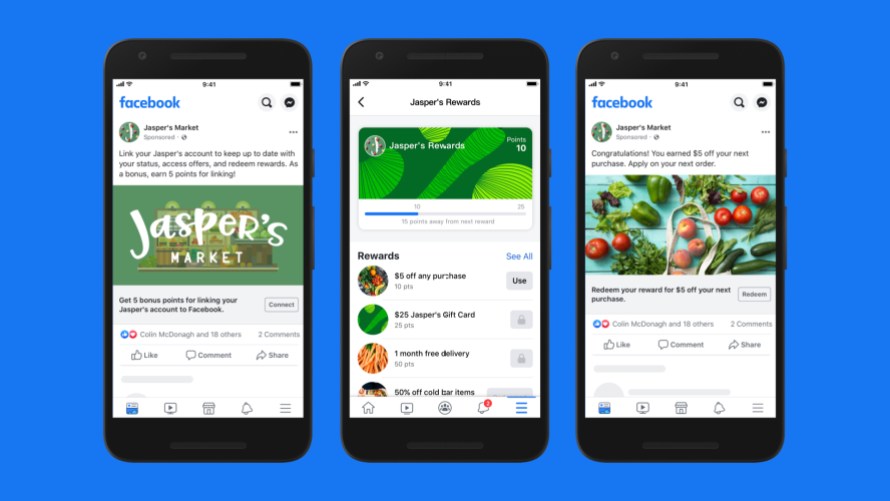 Screenshots of connected loyalty programs on Facebook