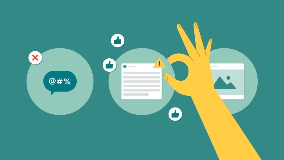 Graphic showing how we use technology and people to review content