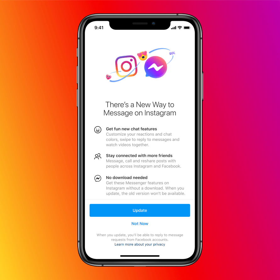 Screenshot of update screen on Instagram