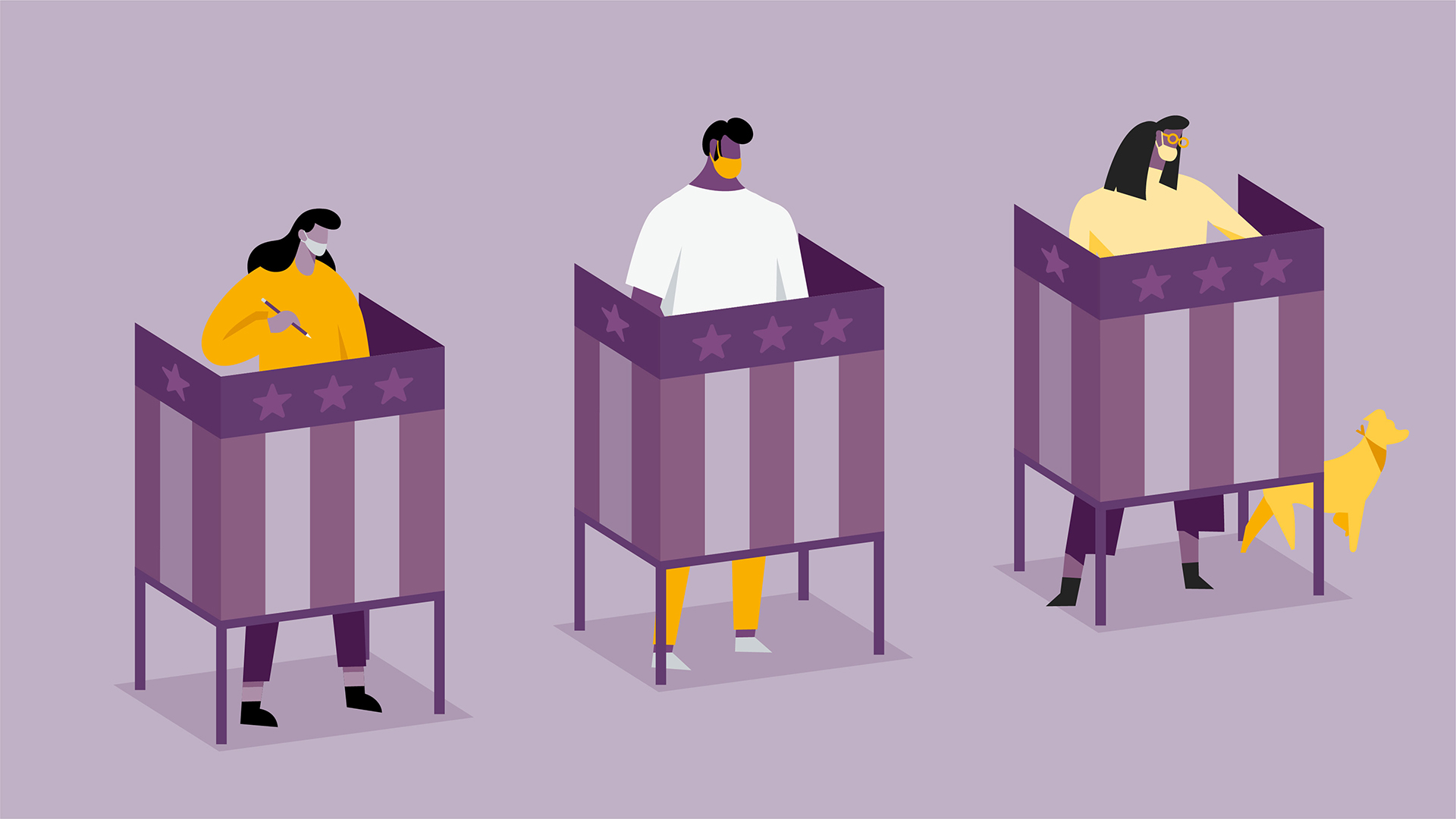 illustration of 3 people at the voting booth