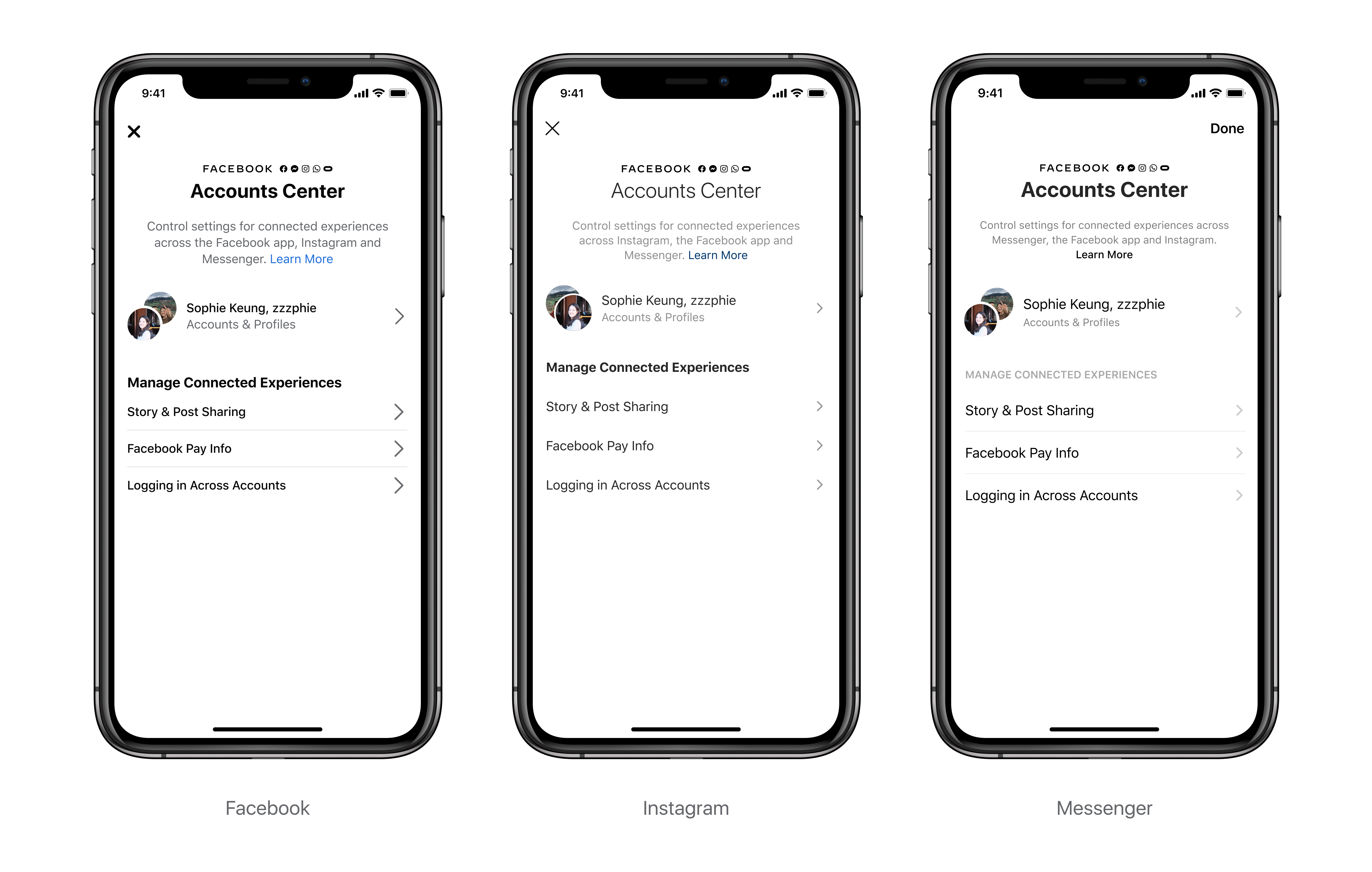 Facebook testing Accounts Center in settings on Facebook, Messenger, and Instagram