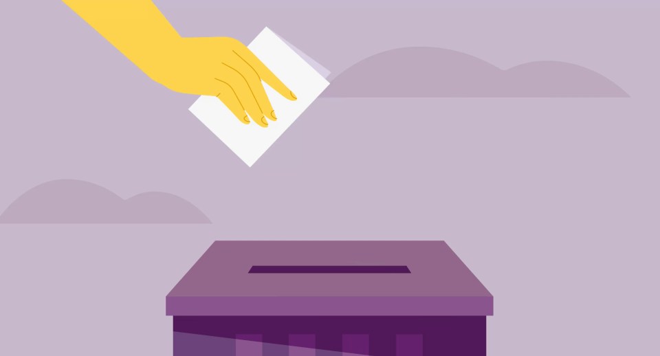 Hand placing a vote into a ballot box