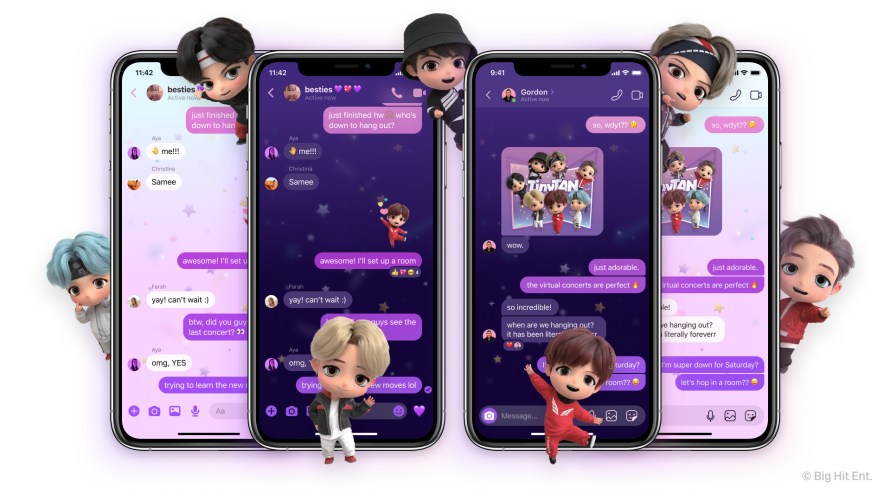 Images of TinyTAN chat theme on Messenger and Instagram