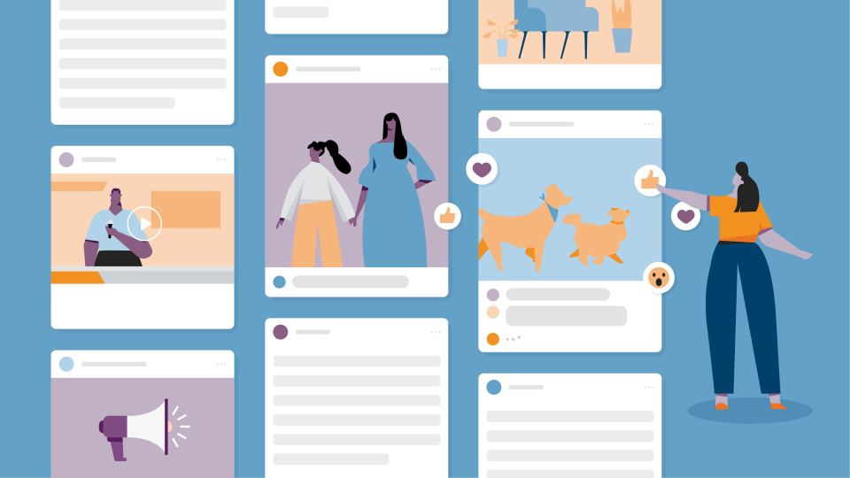 Illustration showing different pieces of content on Facebook