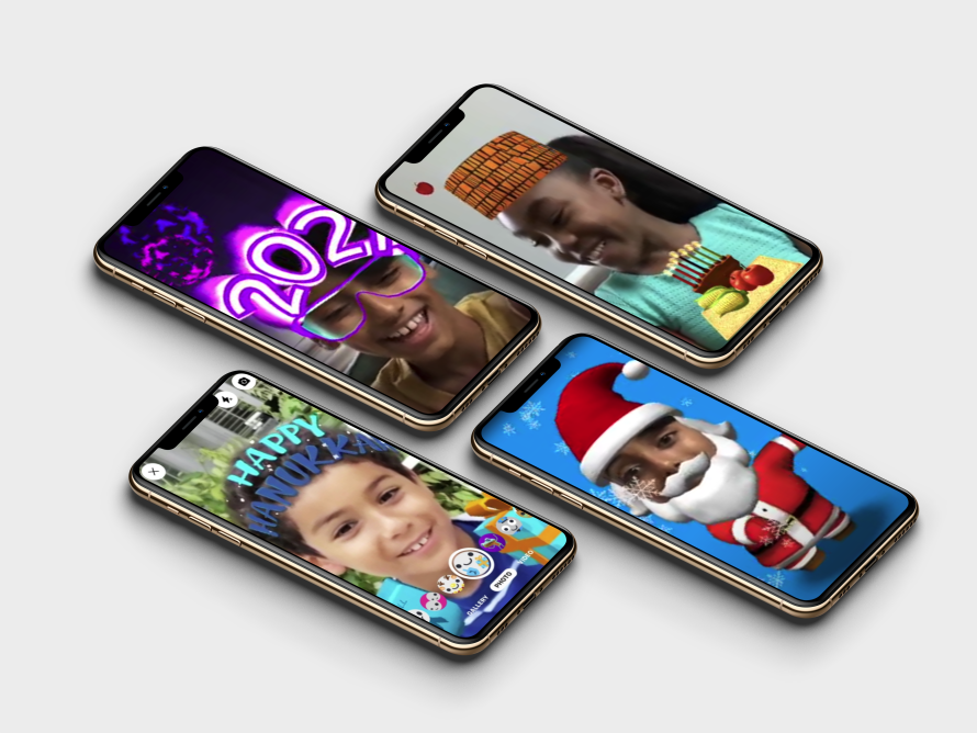 Screenshots of Messenger Kids holiday features