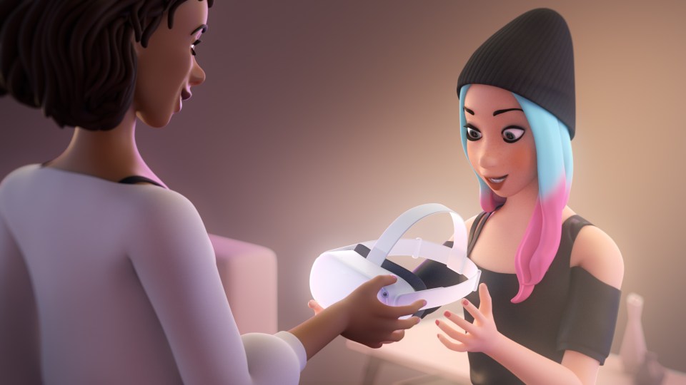 Animation of two people and an Oculus