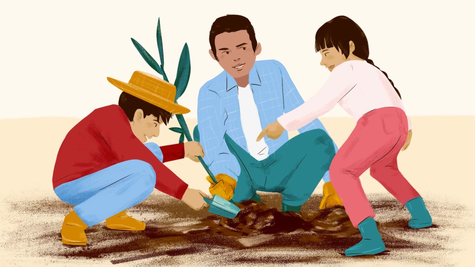 Illustration of people planting a tree