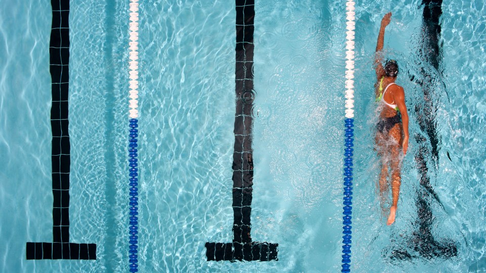 Photo of a person swimming in a pool lane