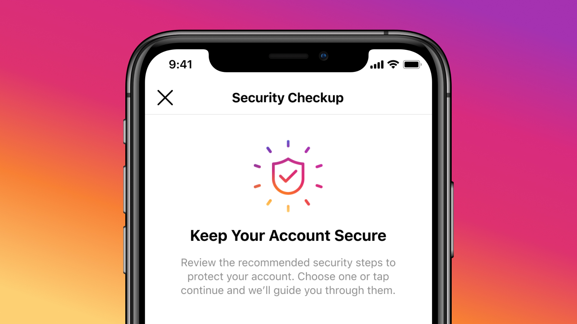  A screenshot of the Instagram security checkup page with a list of recommended security steps to protect your account.