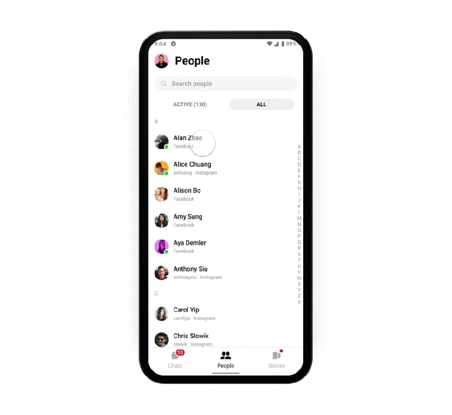 GIF of new way to share contacts through Messenger