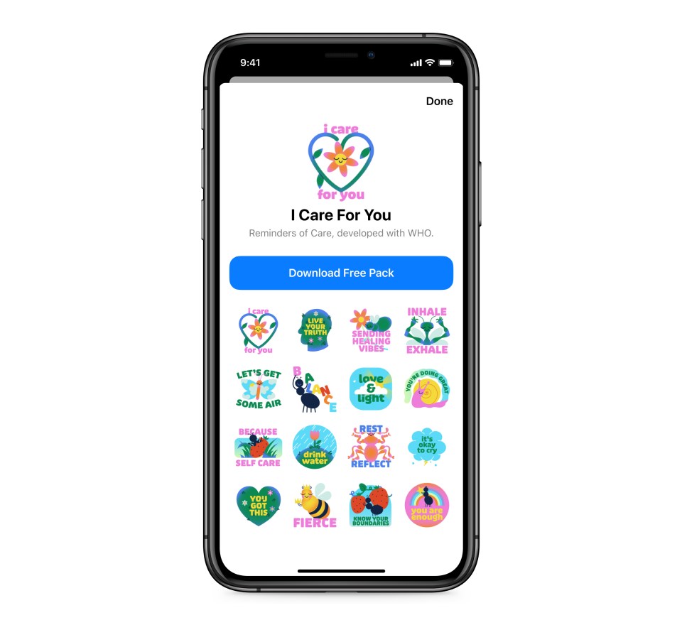 Product mock of "I Care About You" Messenger Sticker Pack