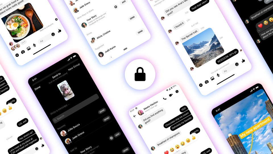 Product mocks of End-to-End-Encrypted Chats in Messenger