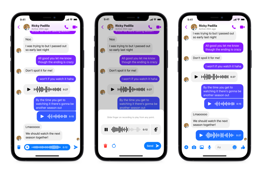 Product mock of voice recording controls on Messenger