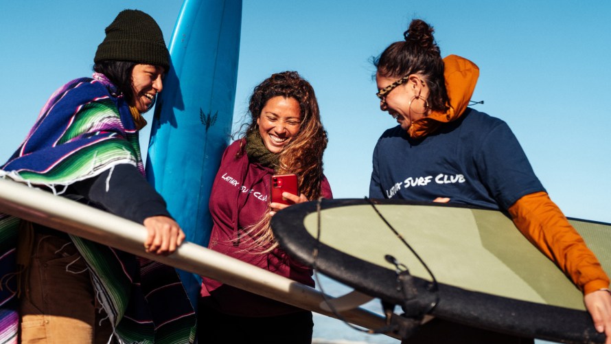 Image of Michelle P., Vanessa Y. and Amairany M. of Latinx Surf Club