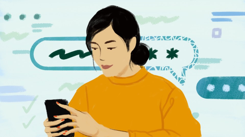 Illustration of woman smiling at her phone