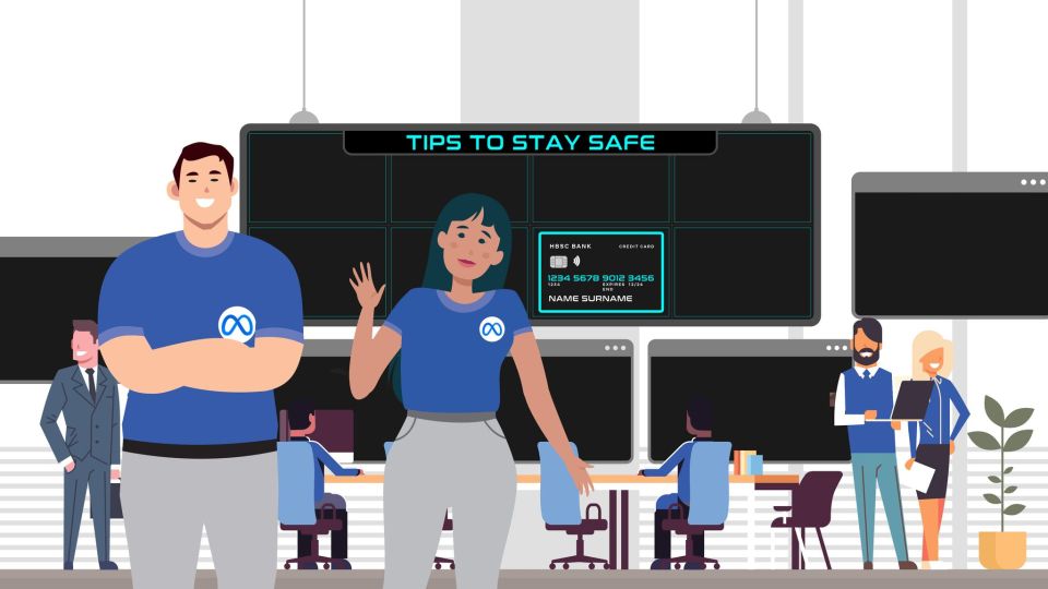 Illustration of two people standing in an office