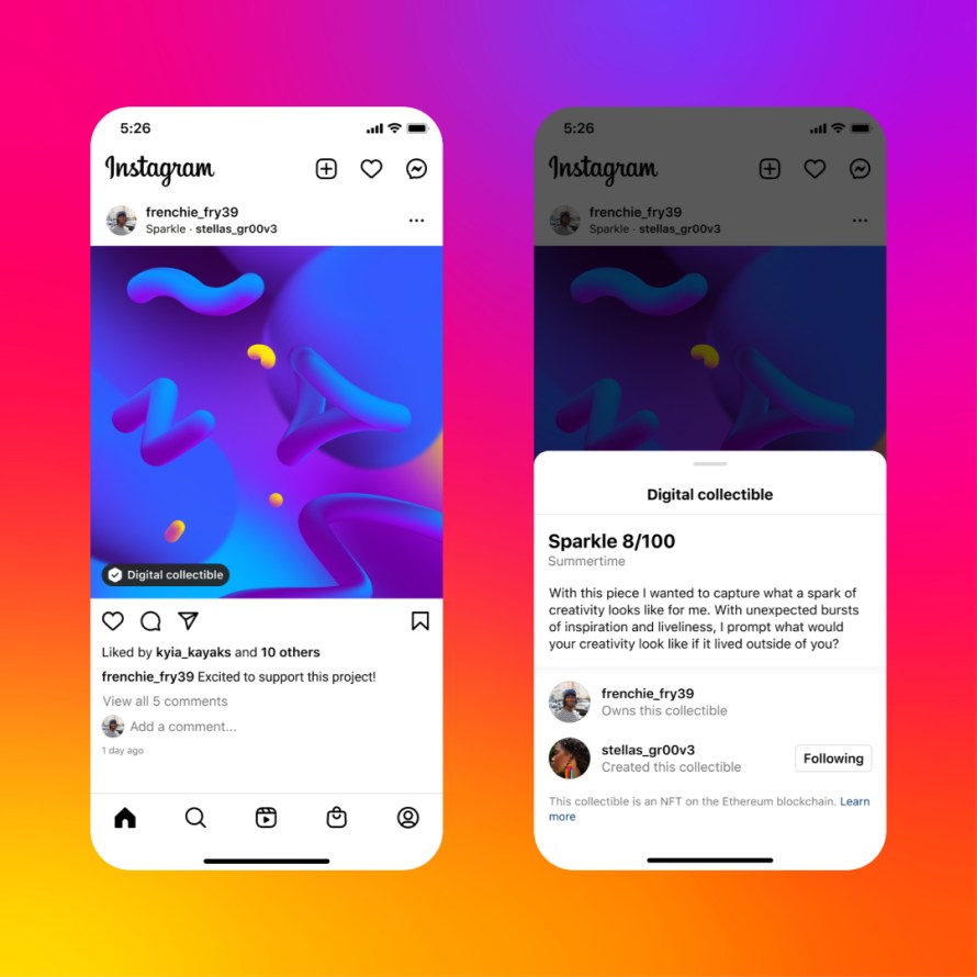 Product mockup of digital collectible on Instagram