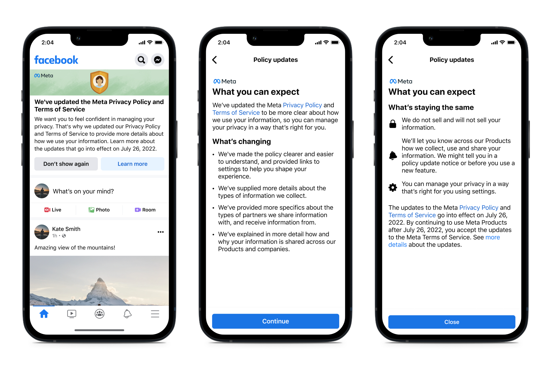 Product mock of updated privacy policy consent flow