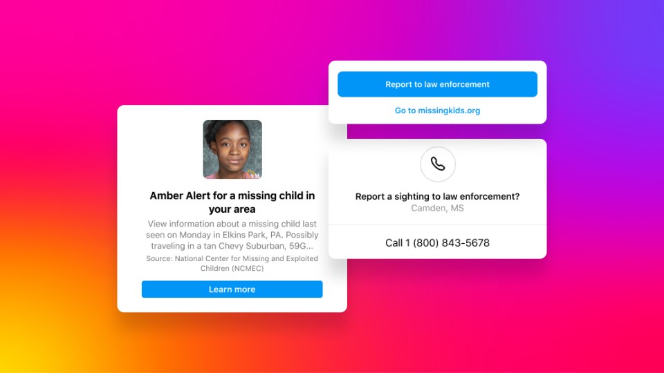 Product mock of Amber Alerts on Instagram