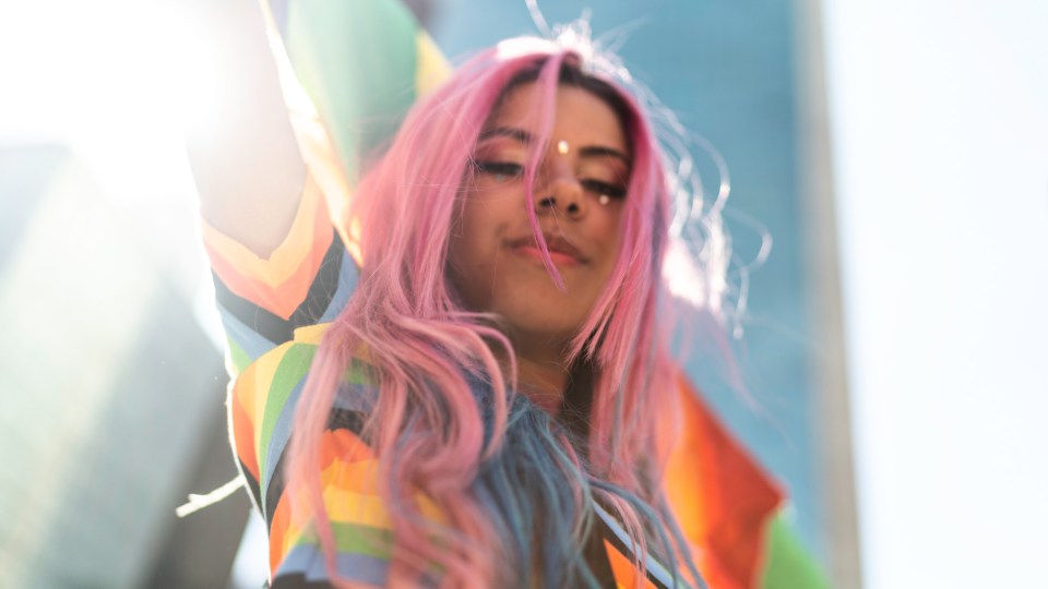 Image of woman holding flag