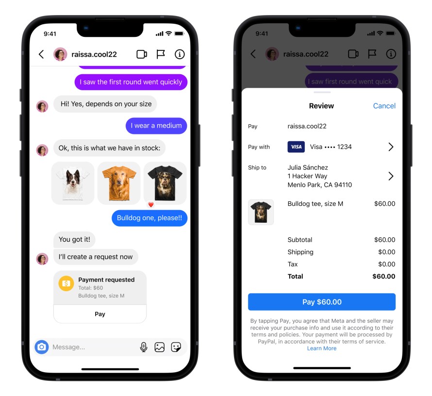 A photo showing a conversation between a buyer and a seller on Instagram, and the transaction process through the conversation.