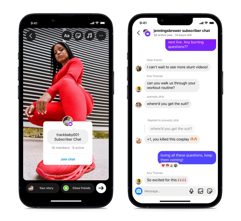 Product mock of subscription chats on Instagram