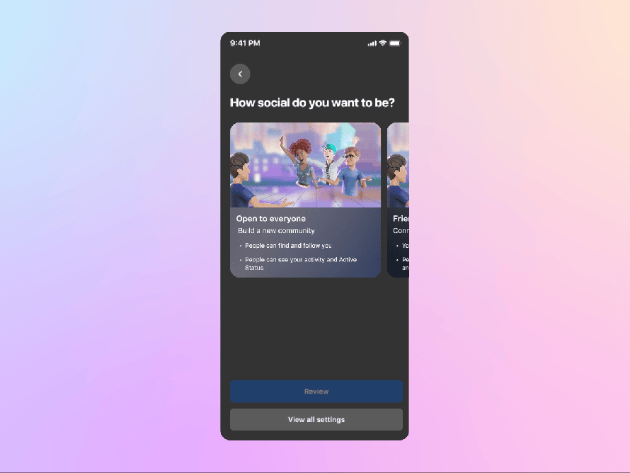 GIF of Meta Horizon profile privacy options in mobile app