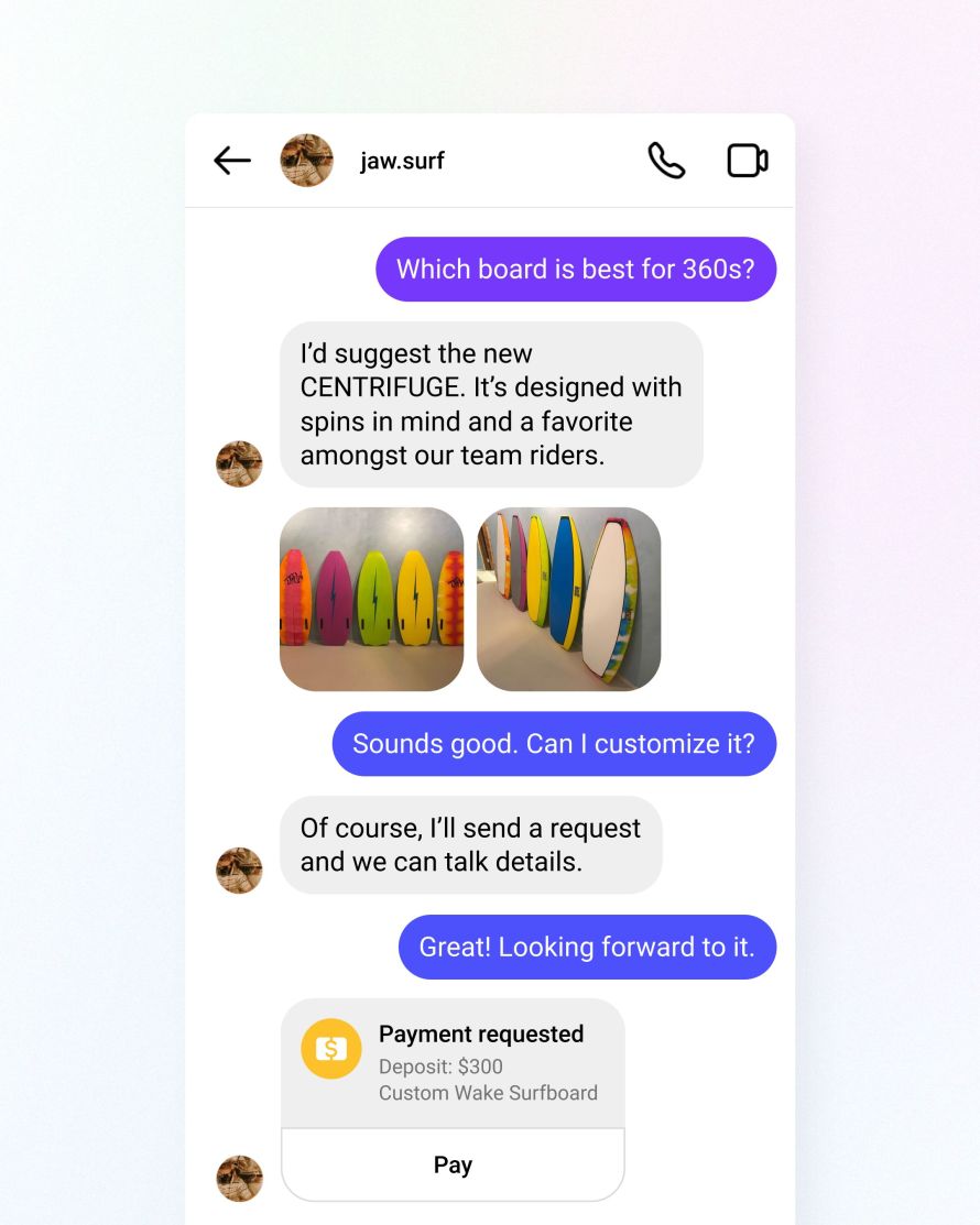 It's a form of Instagram chat payment application with Jawsurf.