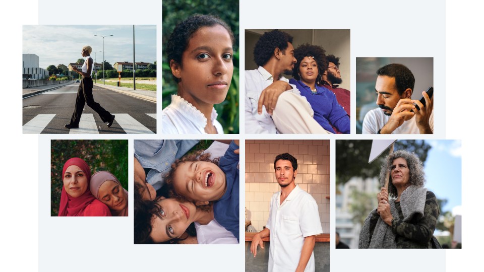 A collage of photos showing a range of diversity of age, race and gender