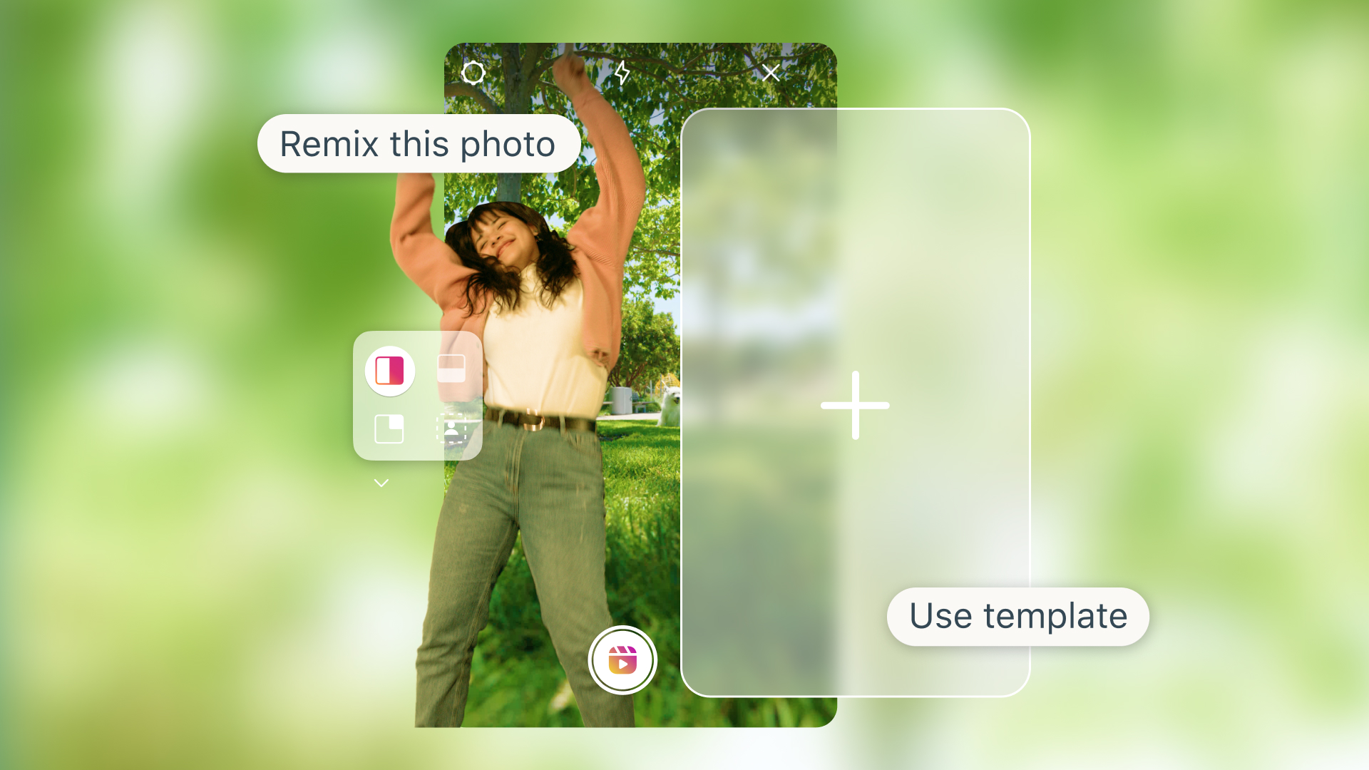 Image showing the use of a template when remixing a photo on Instagram.