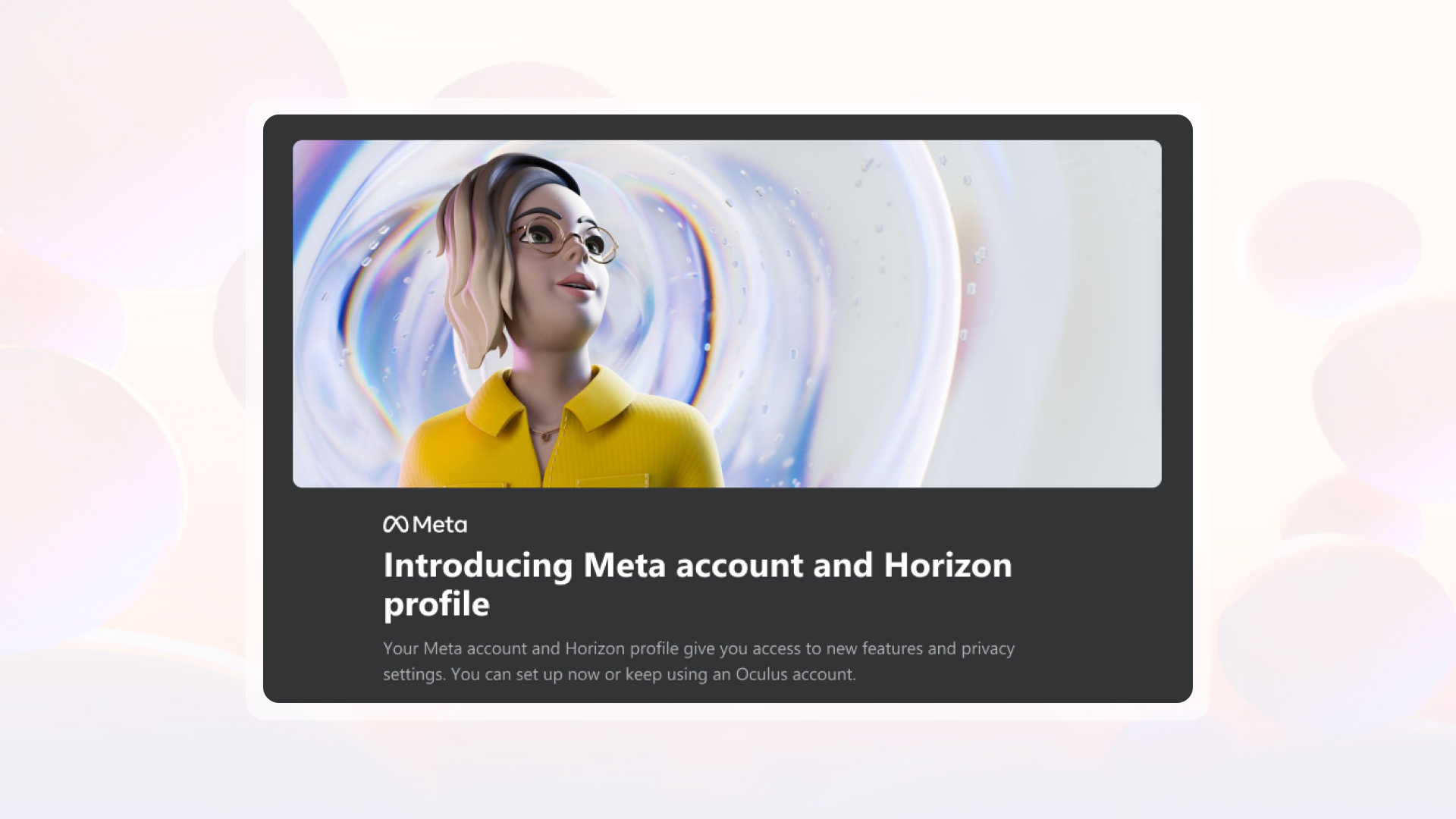Screenshot of Meta account and Horizon profile introduction page