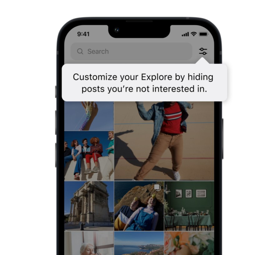 The Instagram user interface explaining how to hide posts you aren't interested in.