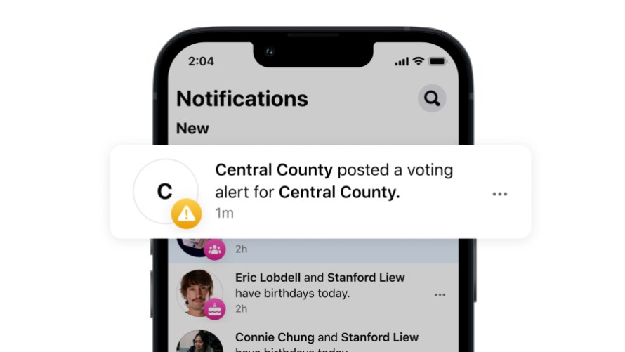 An image showing a voting alert on Facebook.