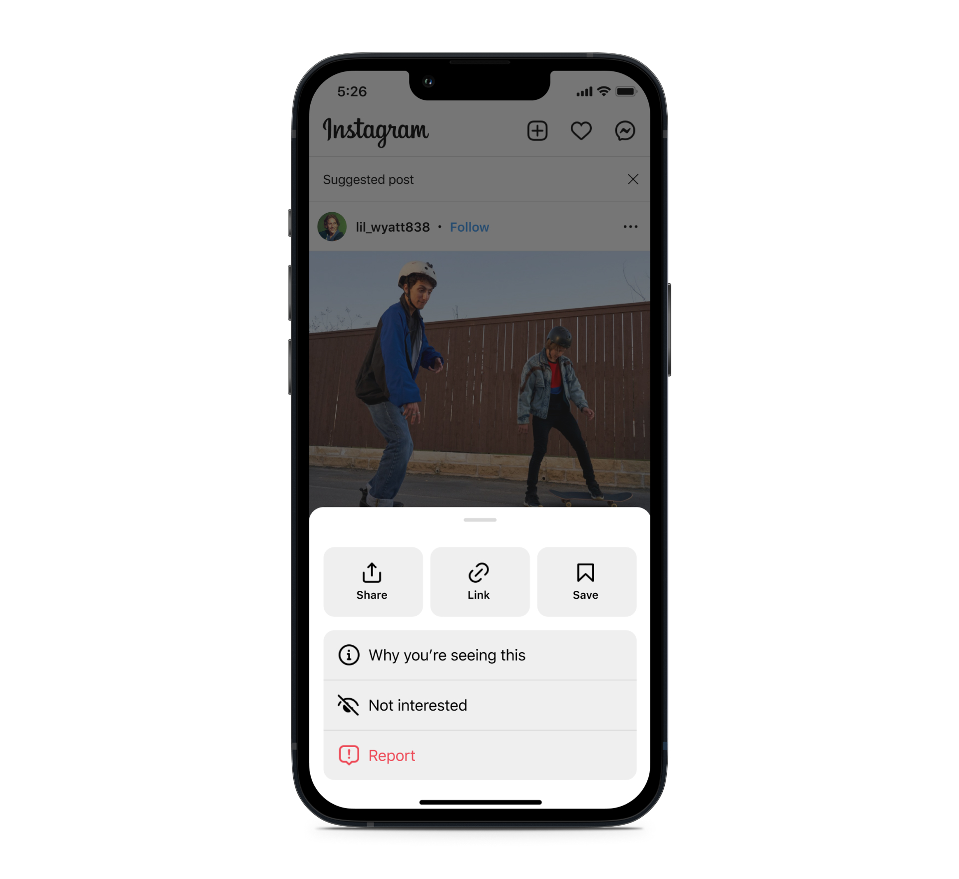 The Instagram user interface showing the Not Interested control.