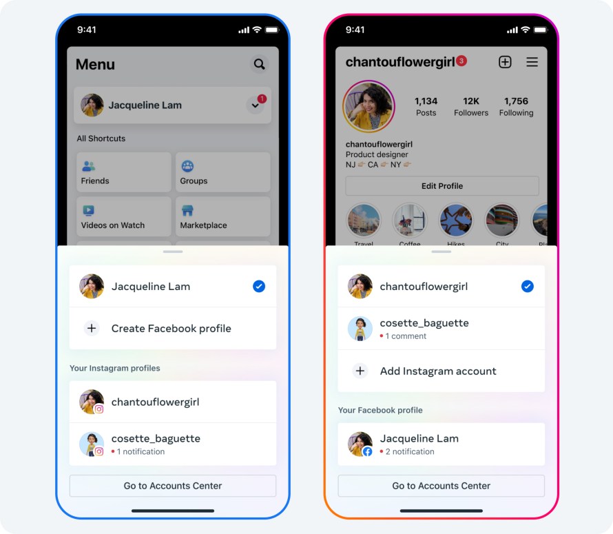 Making it Easier to Switch Between and Create New Accounts and Profiles on  Facebook and Instagram