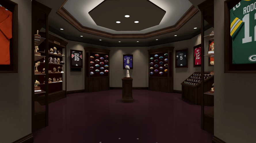 A screenshot showing a trophy room in NFL PRO ERA.