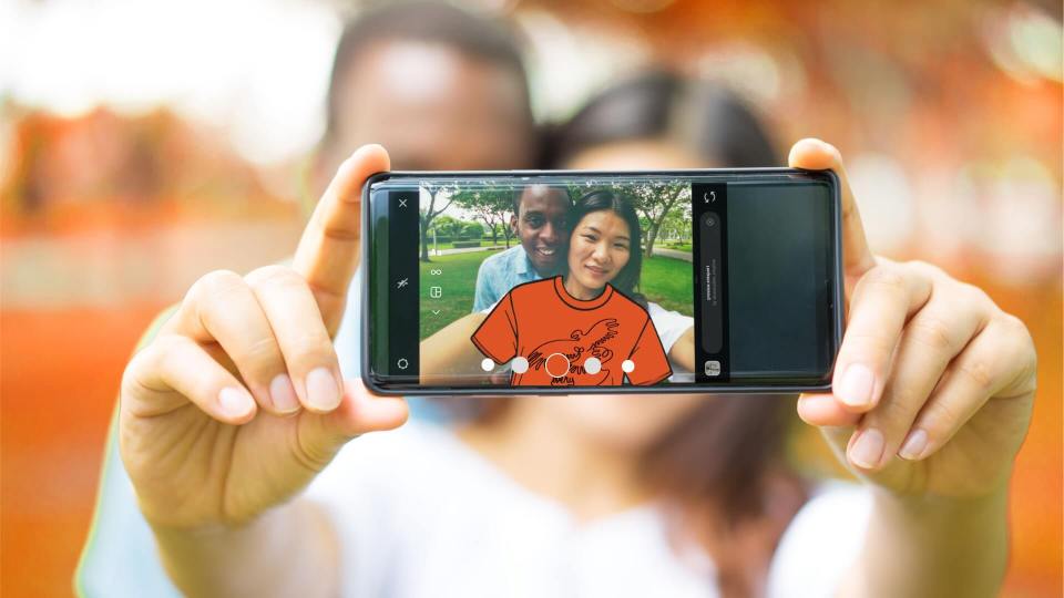 An augmented reality effect for Orange Shirt Day based on an image by student Geraldine Catalbas.