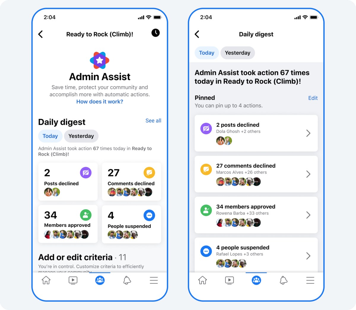 The Admin Assist Daily Digest interface in a Facebook group