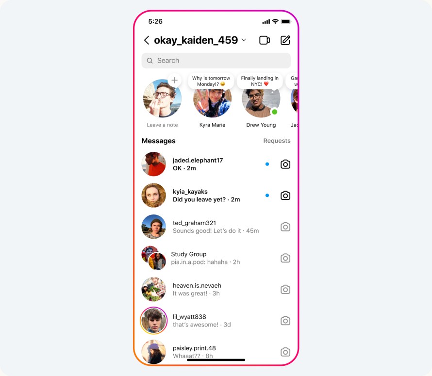 Product mock of Notes on Instagram