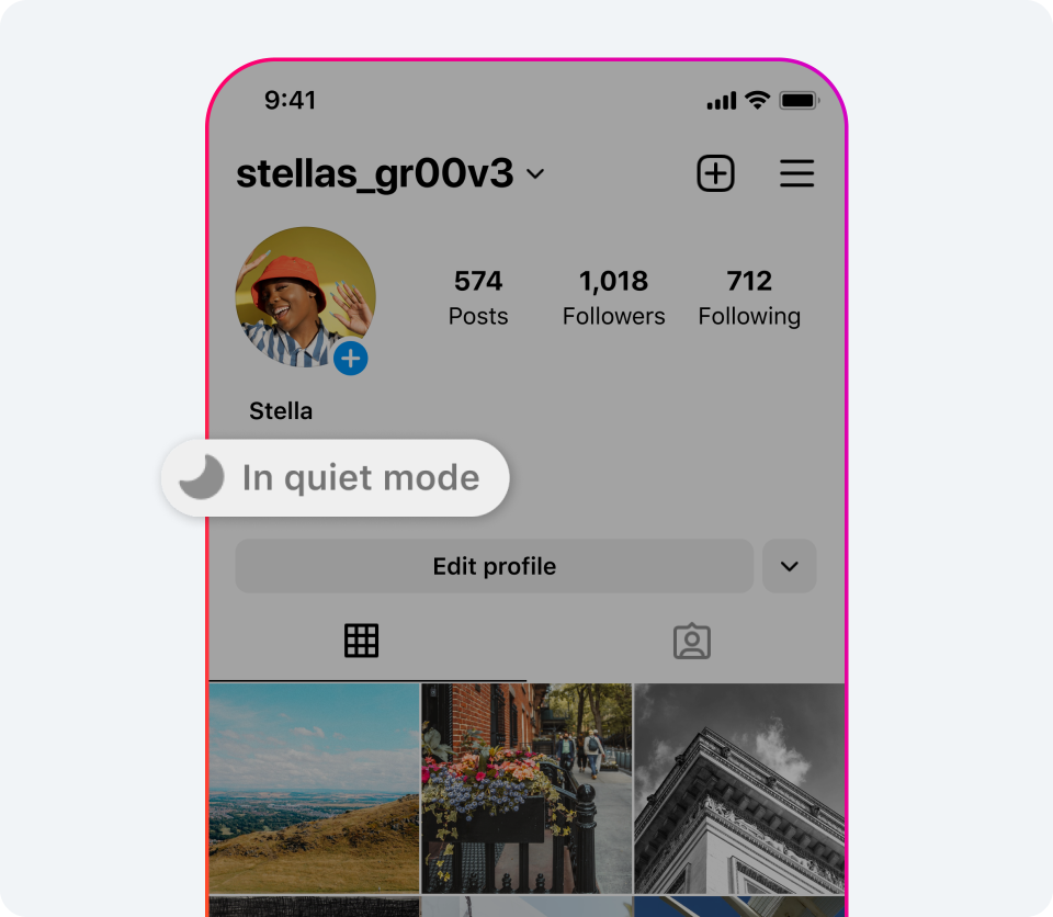 Immagine di un profilo Instagram con la modalità silenziosa abilitata.
