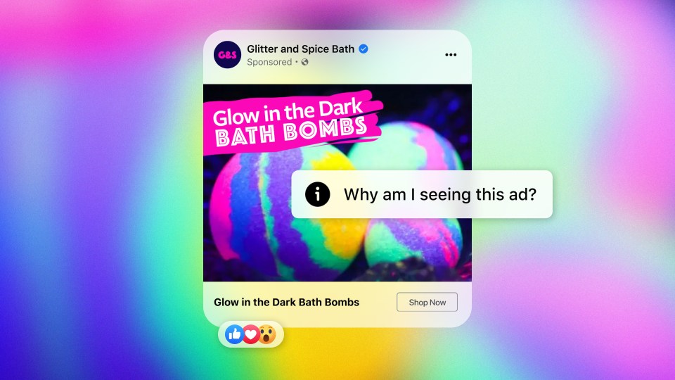 Image of the "Why am I seeing this ad?" tool on a Facebook post.