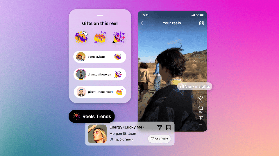 Collage of Instagram Reels and Gifts UI